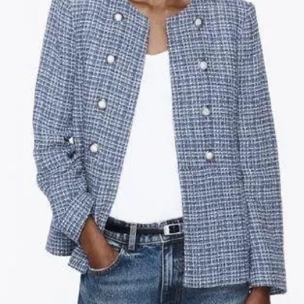 Zara Women's Blue Tweed Jacket